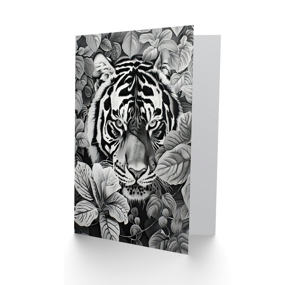 image 1 of White Jungle Botanical Portrait Tiger Him Her Birthday Card