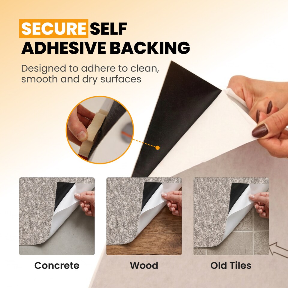 image 1 of NOVECRAFTO Self Adhesive Vinyl Floor Tiles 45x45cm Carpet Effect Peel and Stick