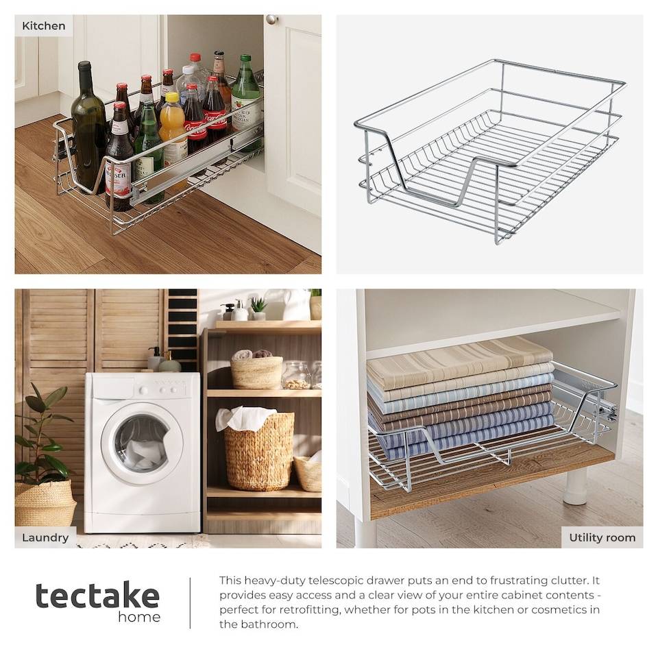 image 1 of Drawer with Telescopic Runners - chrome finish, adjustable width, with full extension | Grey | grey | 40 cm | 1