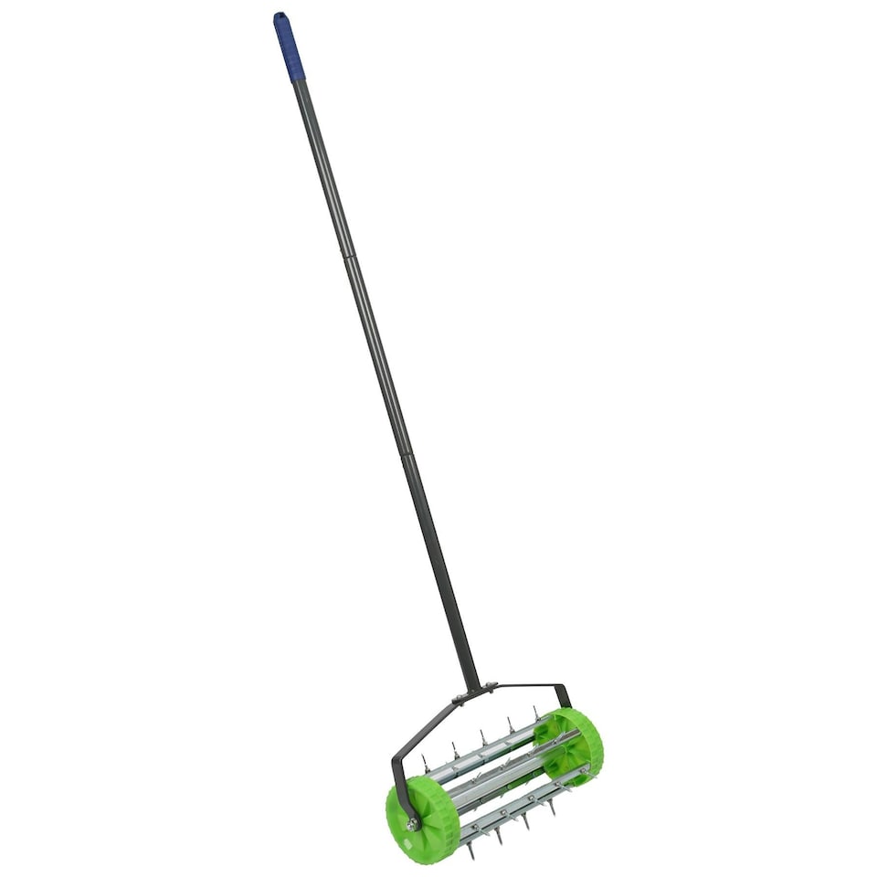 image 1 of Harbour Housewares Rolling Lawn Aerator - 40cm x 1.4M - Green - Grass Aerator Grass Care Lawn Care Lawn Aerator Soil Aerator