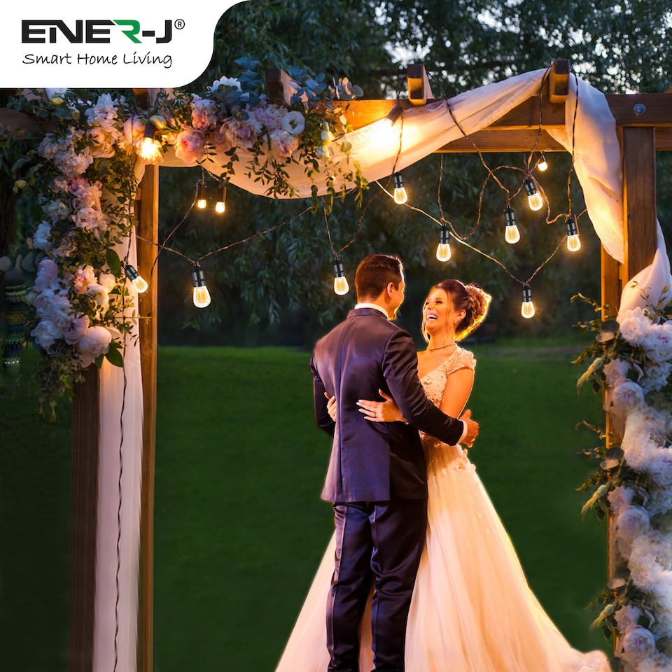 image 1 of ENER J LED Festoon String Lights 30m Outdoor Garden 30 Bulbs IP65 Waterproof Warm White