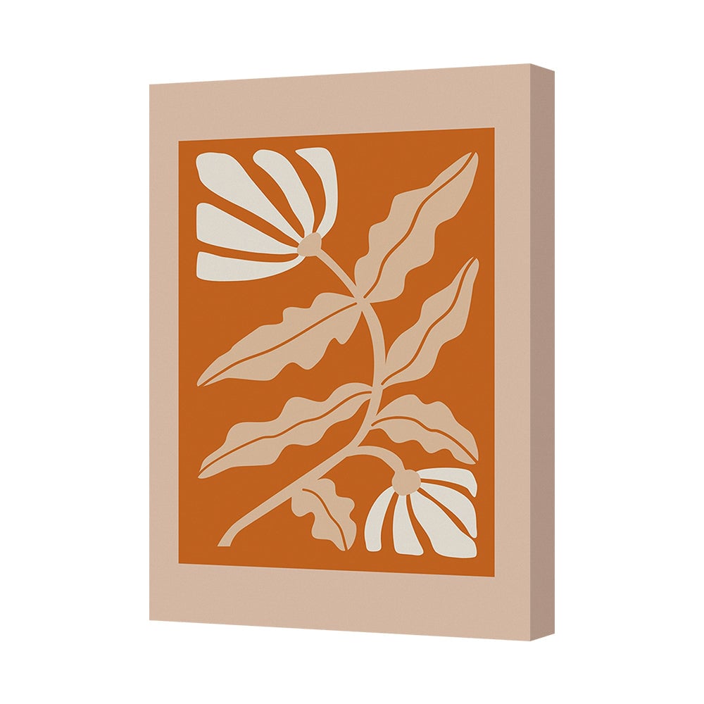 Abstract Botanical Canvas Wall Art Orange and Beige Flower Print