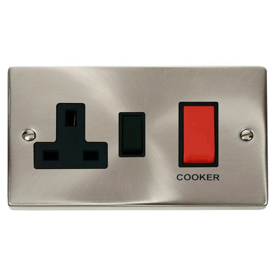 image 1 of SE HOME Satin / Brushed Chrome Cooker Control 45A With 13A Switched Plug Socket Black | Satin Chrome