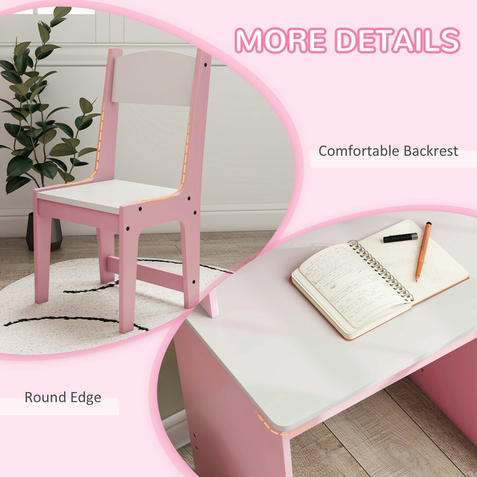 image 1 of ZONEKIZ Kids Desk and Chair Set with Storage for 5-8 Years Pink
