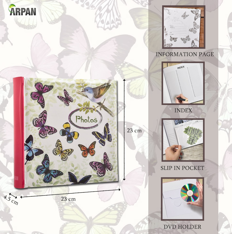 image 1 of ARPAN Photo Album for 200 Photos 6x4" (10x15cm) – Slip In Memo Album with Writing Space, Index Pages & CD/DVD Pocket – Picture Storage Album for Family, Wedding & Travel Memories