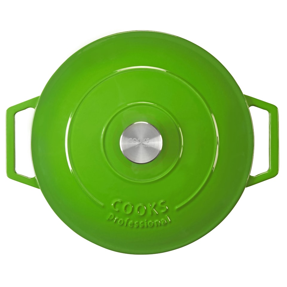 image 1 of Cooks Professional Cast Iron Casserole Dish 28cm - Ovenproof Pan with Lid | Green | Green