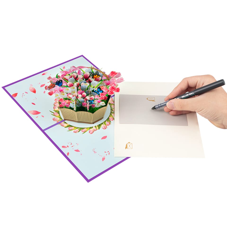 image 1 of Blooming Elegance Tulip Basket 3D Pop Up Greeting Card