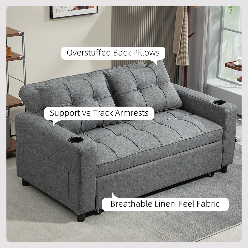 image 1 of HOMCOM 2 Seater Pull Out Sofa Bed with Pockets for Living Room Dark Grey