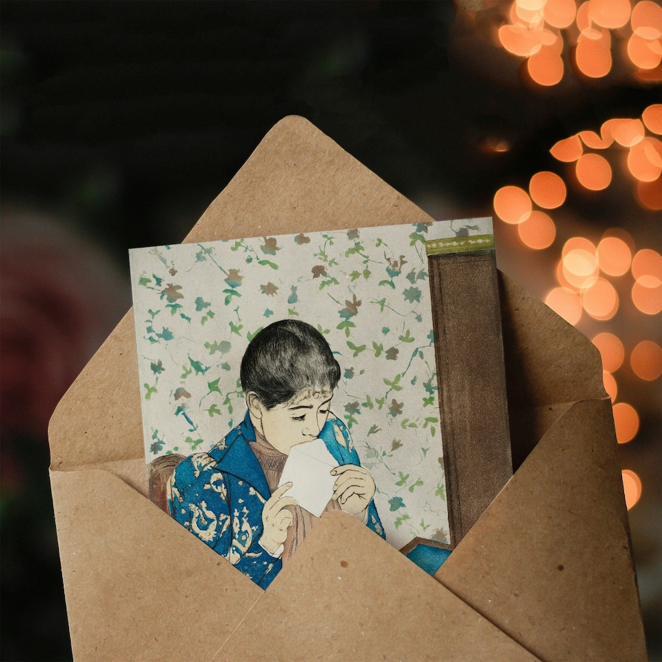 image 1 of Mary Cassatt Art Card The Letter Woman Sealing Envelope Portrait