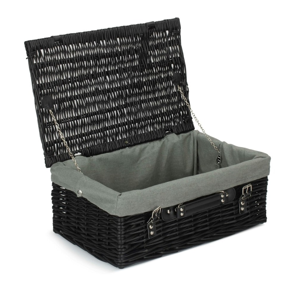 image 1 of 46cm Empty Willow Wicker Picnic Basket with Lining Grey | Grey | One Size