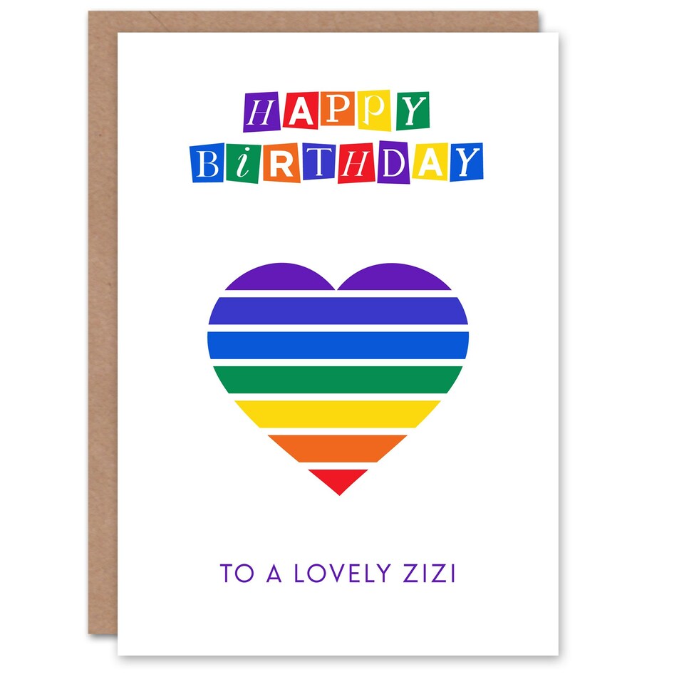 image 1 of Lovely Zizi Rainbow Stripes Love Heart Non Binary Birthday Card