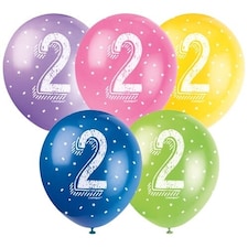 Age 2 Assorted Biodegradable Latex Balloons 30cm / 12 in - Pack of 5
