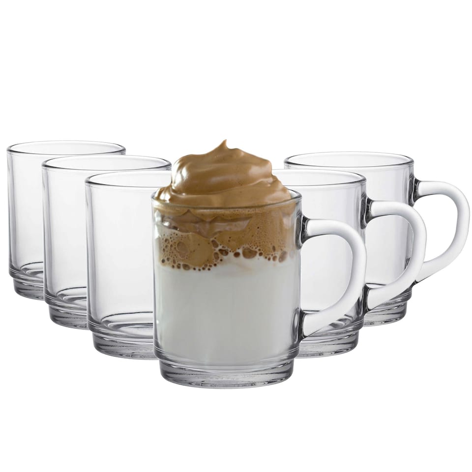image 1 of Duralex Versailles Glass Coffee Mugs - 260ml Cups for Tea, Hot Drinks - Clear - Pack of 6 | Clear | Clear