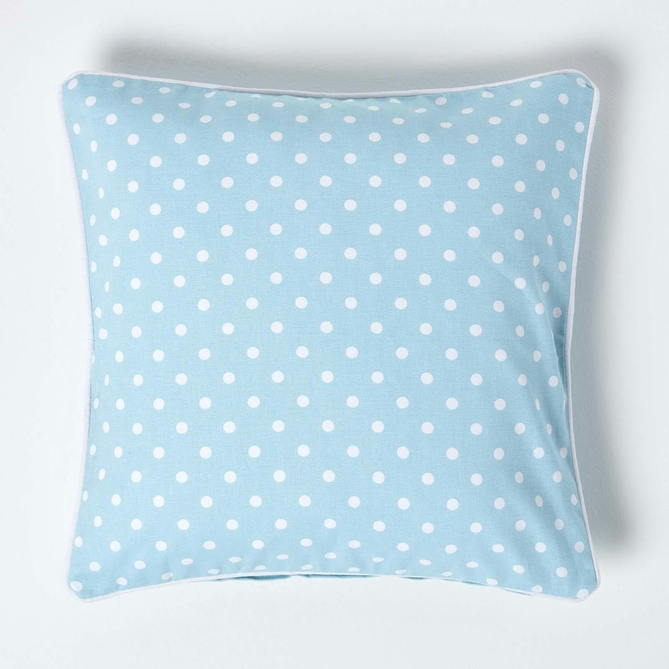 image 1 of Homescapes Cotton Blue Polka Dots Cushion Cover - 45 x 45 cm | Blue | Blue | 45 x 45 cm