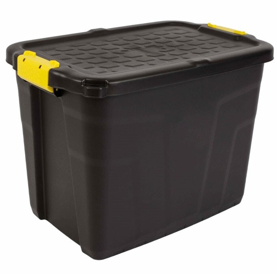 image 1 of 6 x 60L Heavy Duty Storage Tubs Sturdy, Lockable, Stackable and Nestable Design Storage Chests with Clips in Black
