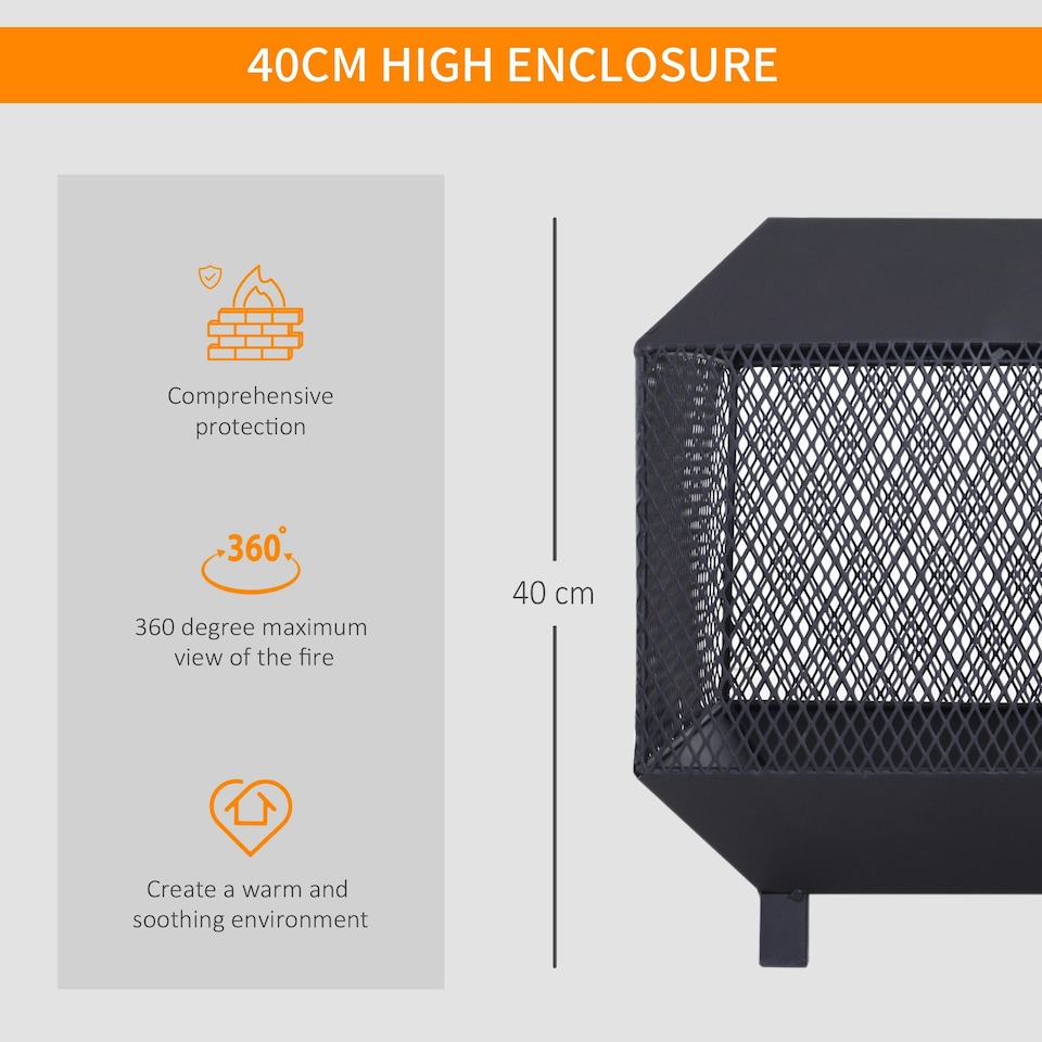 image 1 of Outsunny Metal Firepit Patio Heater Brazier Garden Square Stove Log Wood Burner