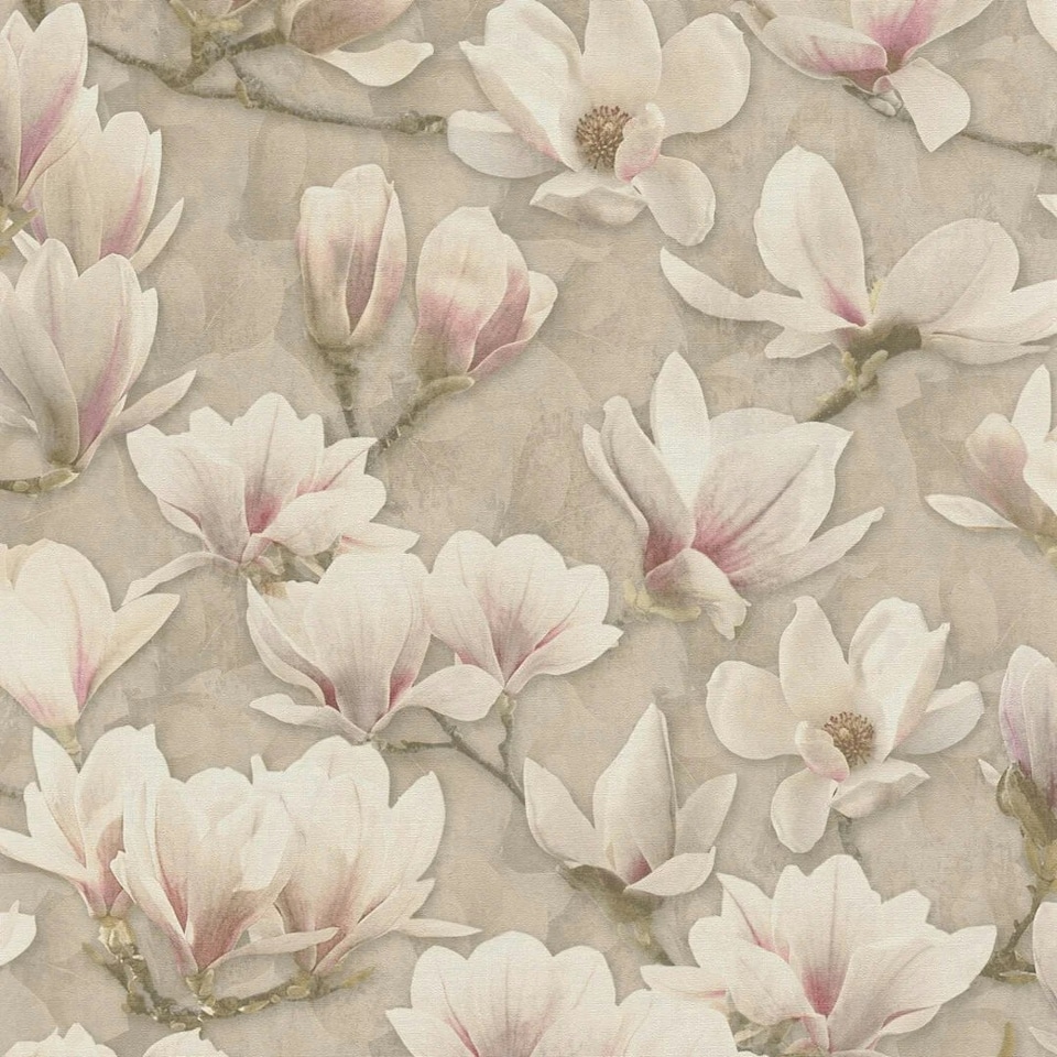 Sample of Gentle Blossoms Wallpaper in Pink on Cream Multi