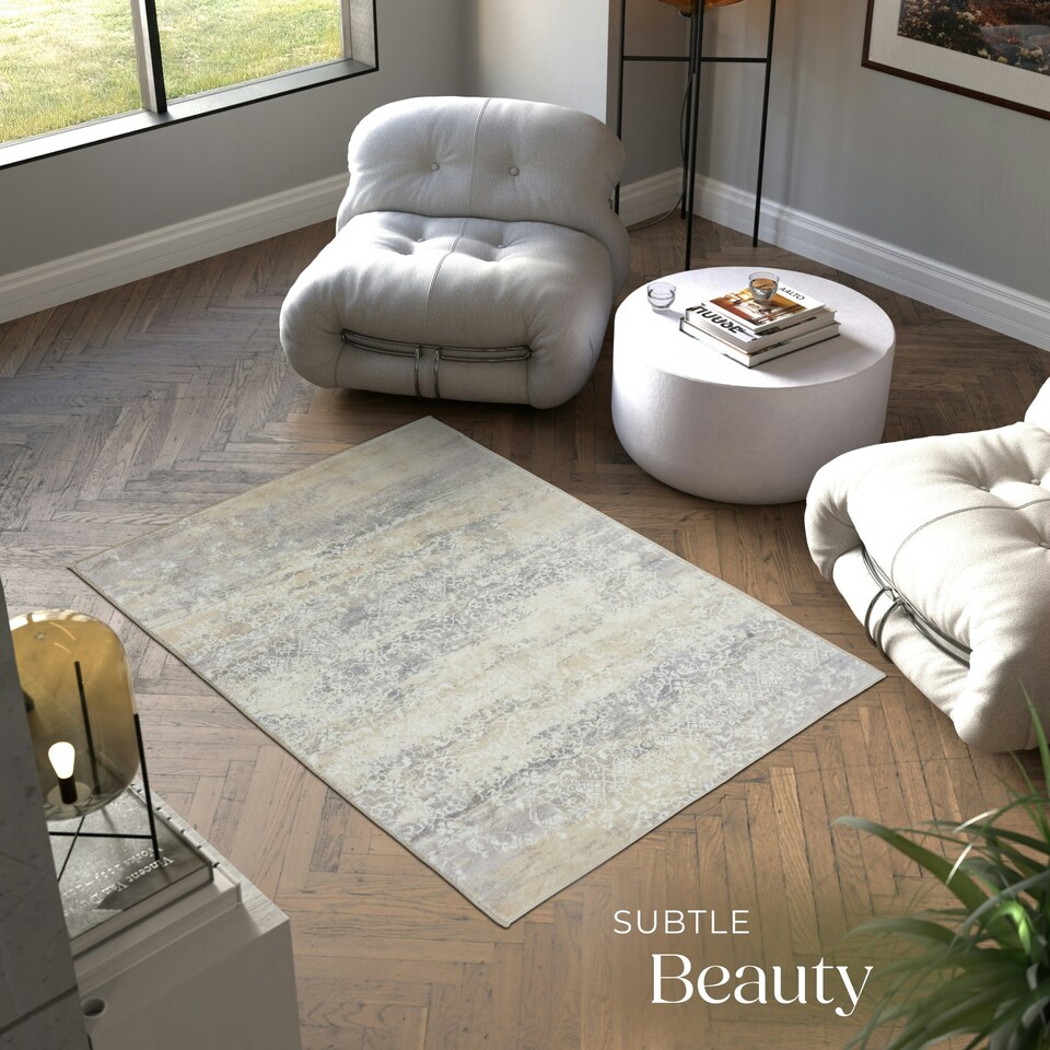 image 1 of Washable Rug Dalia - various sizes, faded pattern, easy-care short pile, non-slip Cream | 170 x 120 cm
