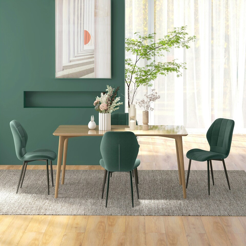 image 1 of HOMCOM Modern Style Kitchen Chairs Set of 4 with Flannel Upholstered