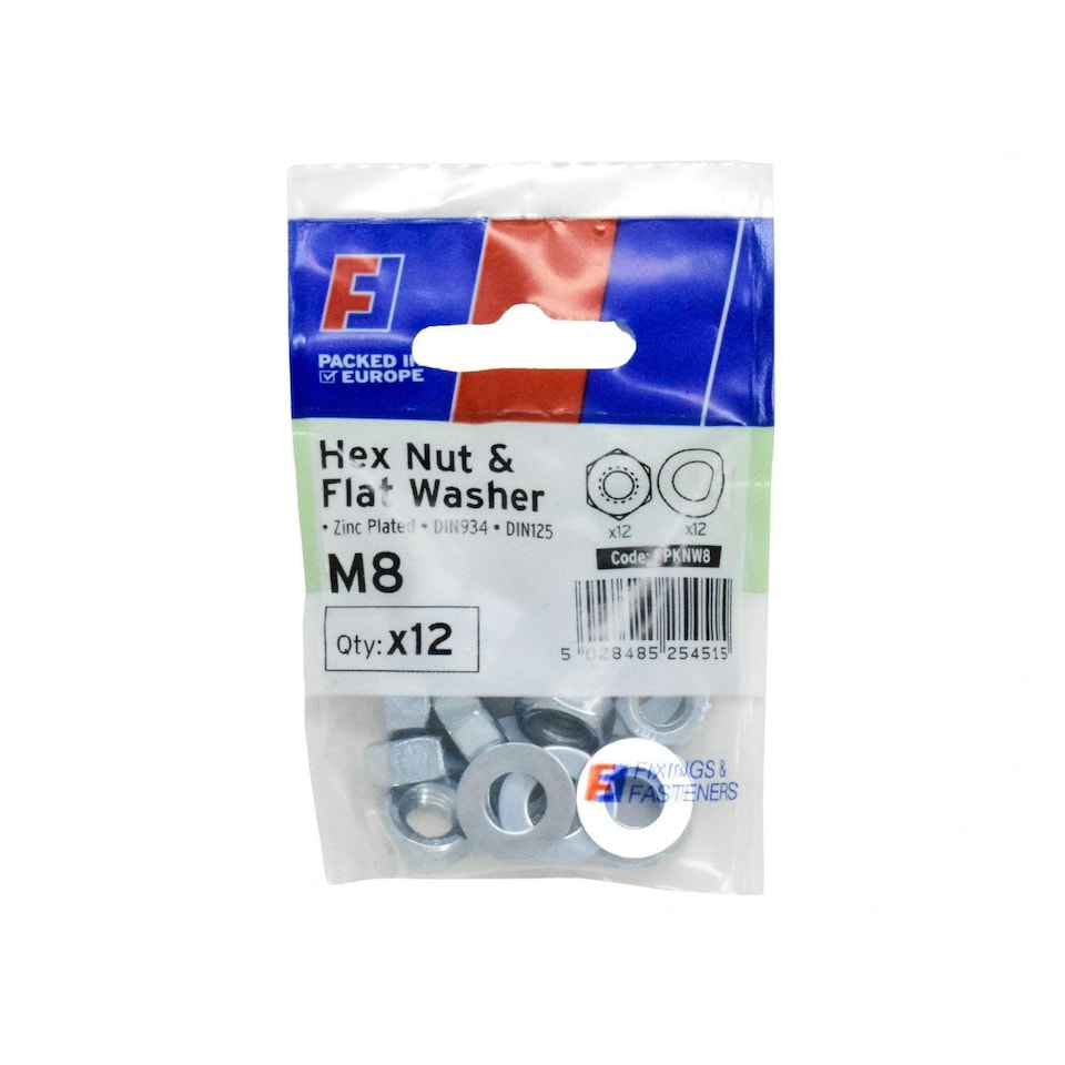 Forgefix Nut & Washer, Forgepack - Multi Colour - M8