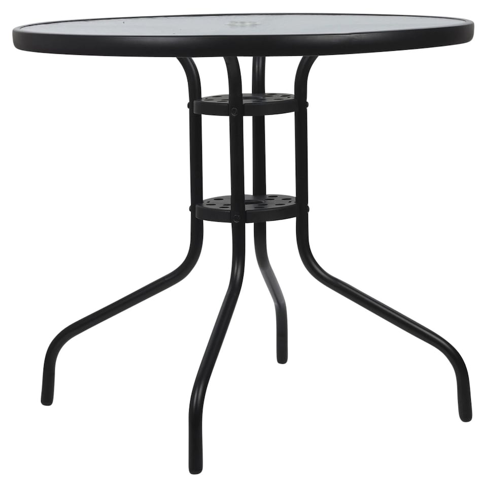 image 1 of Garden Table & Folding Deck Chairs Set 2 4 Seater Outdoor Patio Dining Furniture | Black | Table + 4 Black Chairs