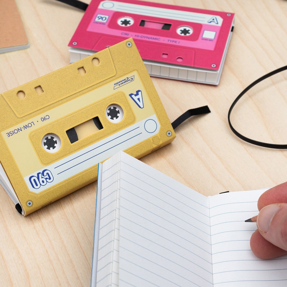 image 1 of Suck UK 3 Piece Cassette Tape Notebooks & Retro Cassette Tape Dispenser Desk