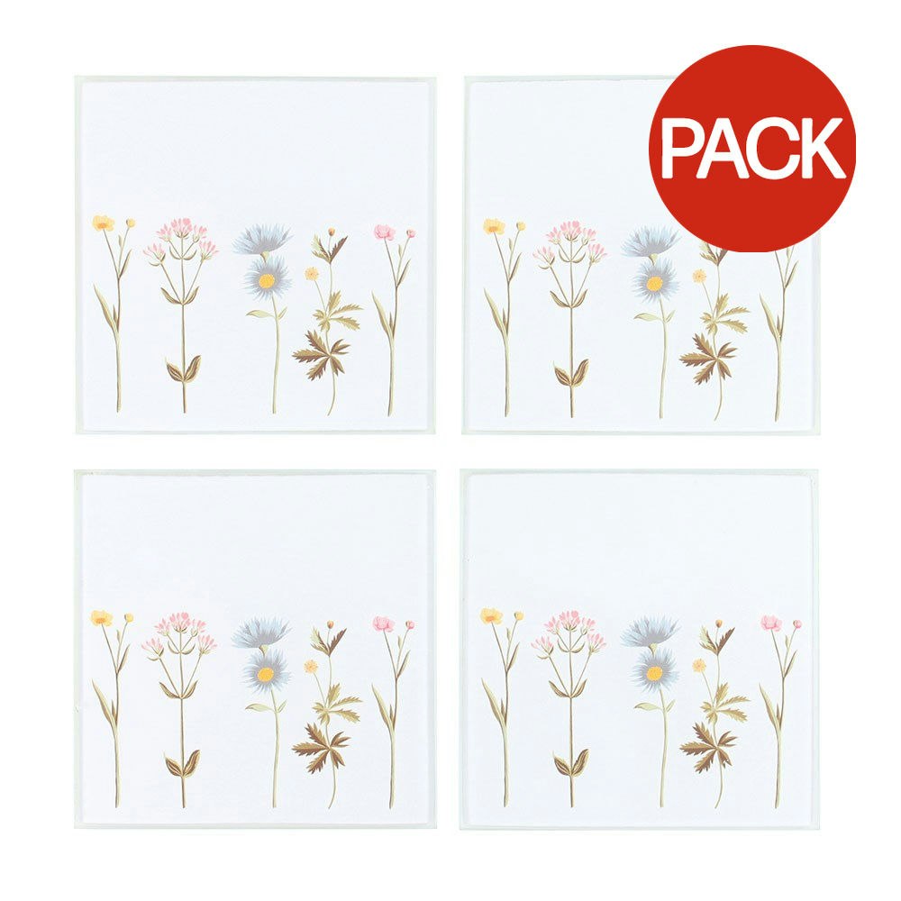 Something Different Glass Floral Coasters (Pack of 4) - White/Green - One Size