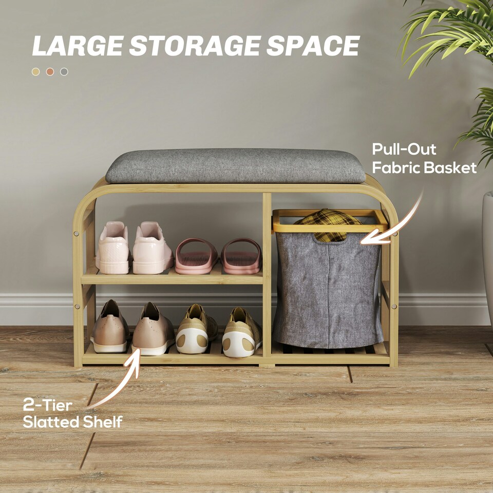image 1 of HOMCOM Shoe Rack Bench with Seat for Hallway, Entryway, Nature Wood Finish Yellow