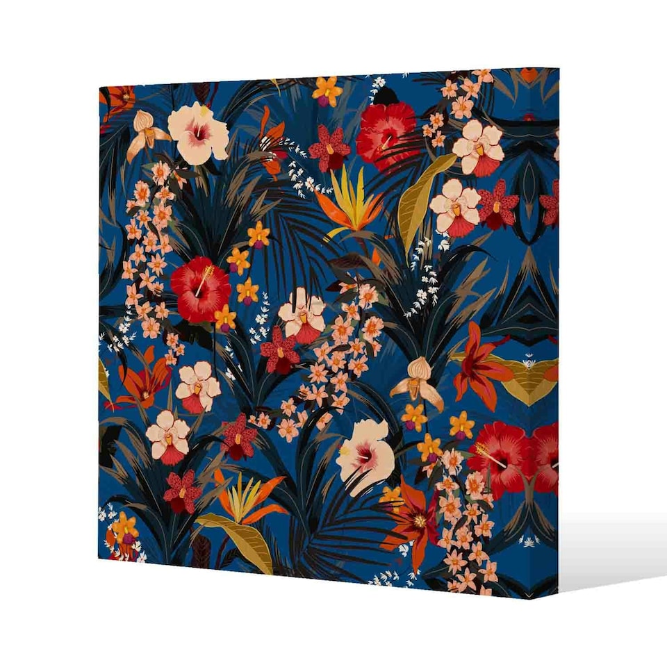 image 1 of Bright Red & Orange Tropical Flowers & Plants (Canvas Print) 90 x 90 x 4cm