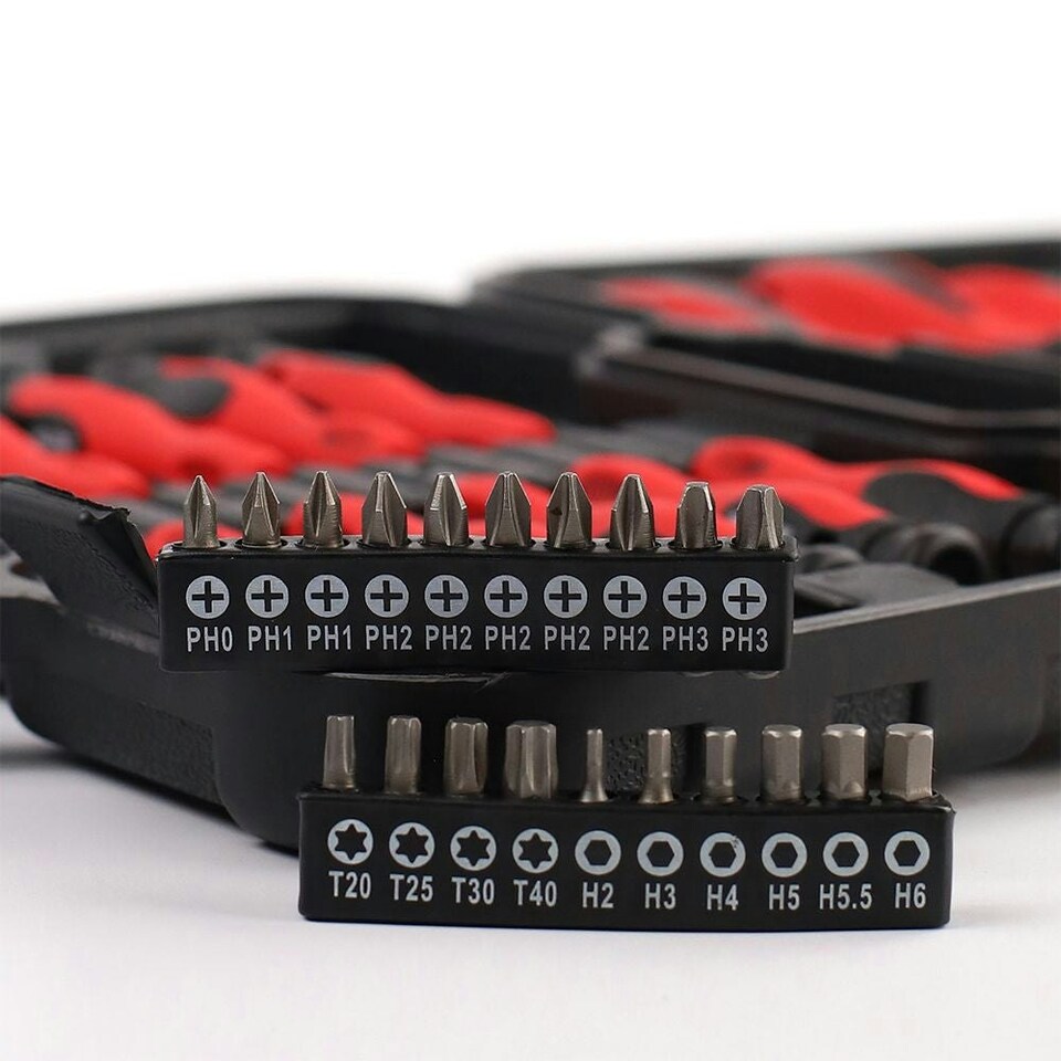 image 1 of Dekton 58pc Magnetic Torx Pozi Hex Slotted Phillips Screwdriver Bit Set Storage