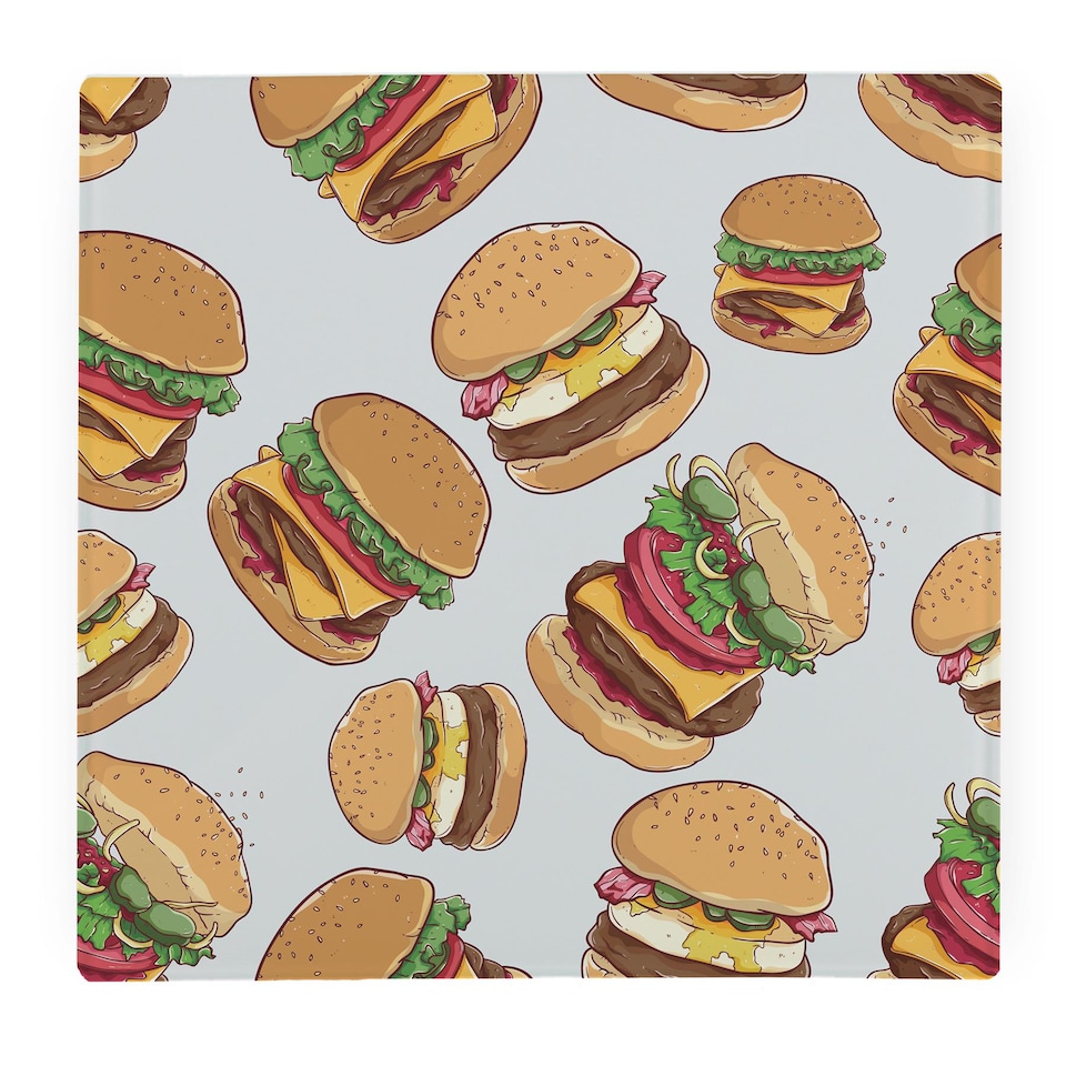 image 1 of Cheeseburgers Large Square Worktop Protector - Smooth Glass Chopping Board