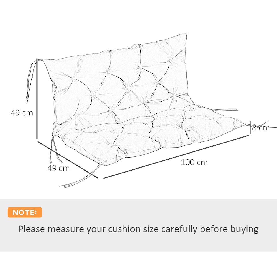image 1 of Outsunny 2 Seater Garden Bench Cushion Outdoor Seat Pad with Ties | Black | Black | 1