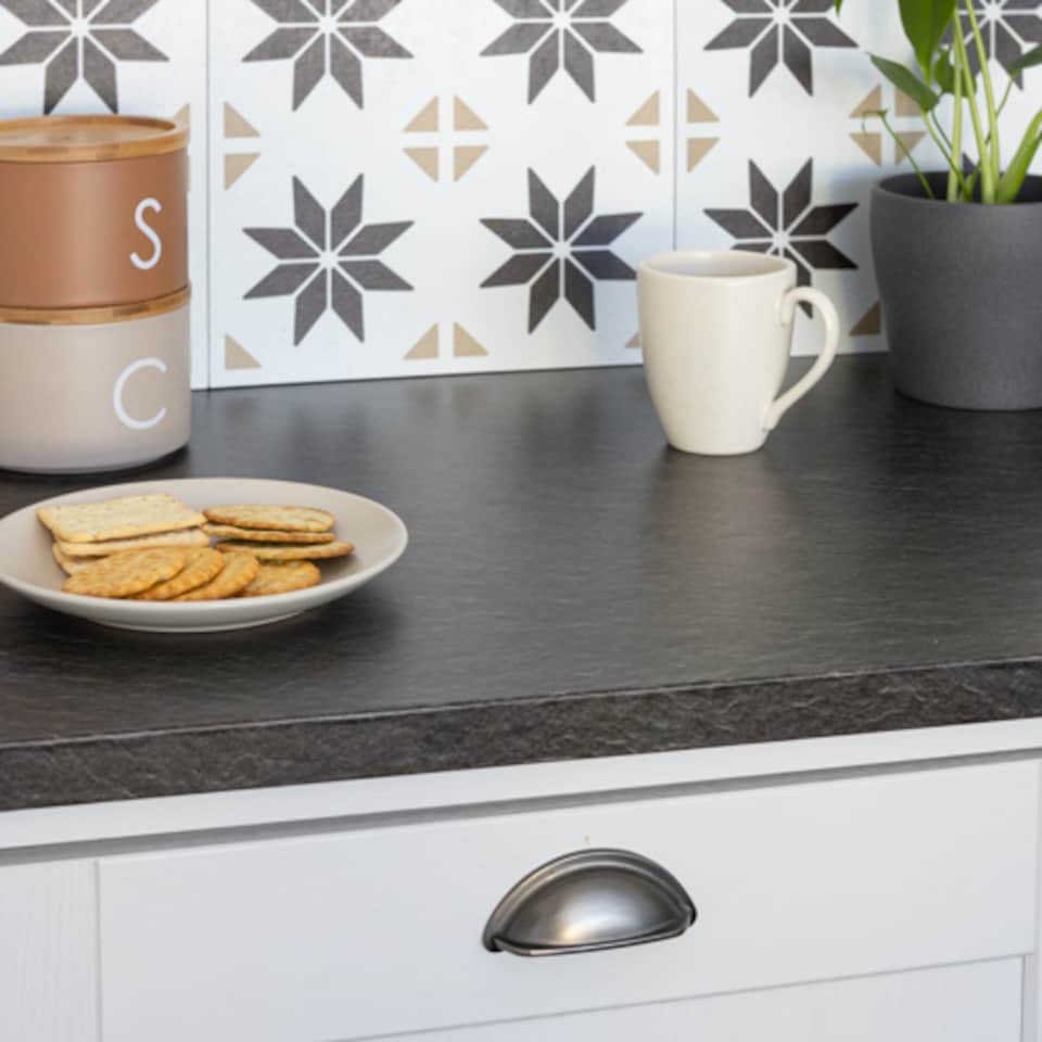 image 1 of Sticky Back Plastic Black Slate Matt Stone Effect Kitchen Self-adhesive Vinyl Wrap for Cupboards, Doors and Worktops 67.5cm x 15m (3 rolls) - d-c-fix