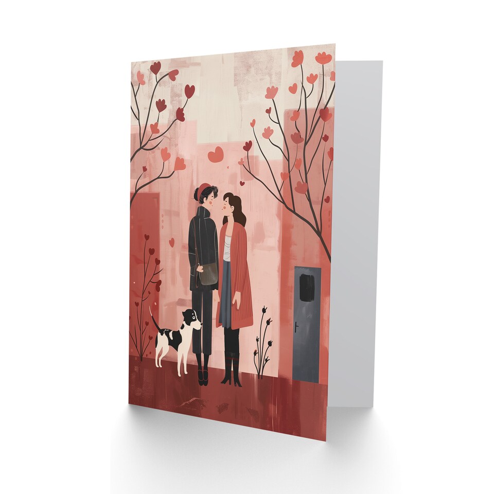 image 1 of Lgbtq Couple on Romantic Walk With Pet Dog Valentine's Day Card