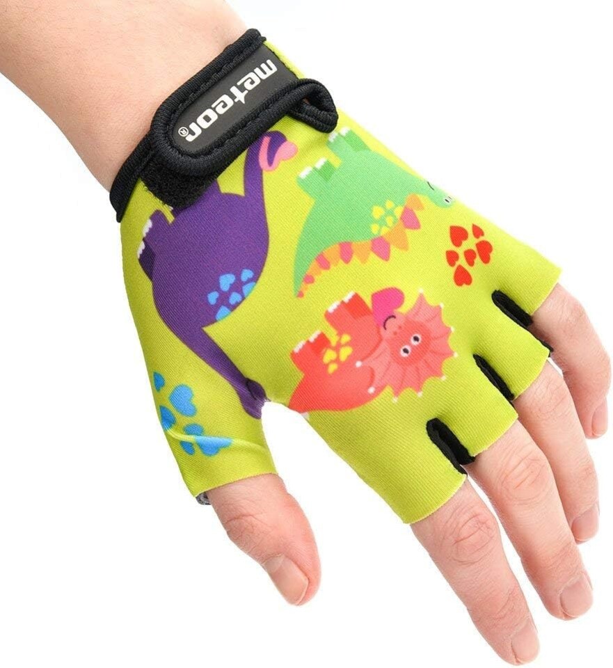 image 1 of Meteor Kids Bike Gloves – Breathable, Non-Slip, Padded for Comfort & Safety | Yellow | Dino | M