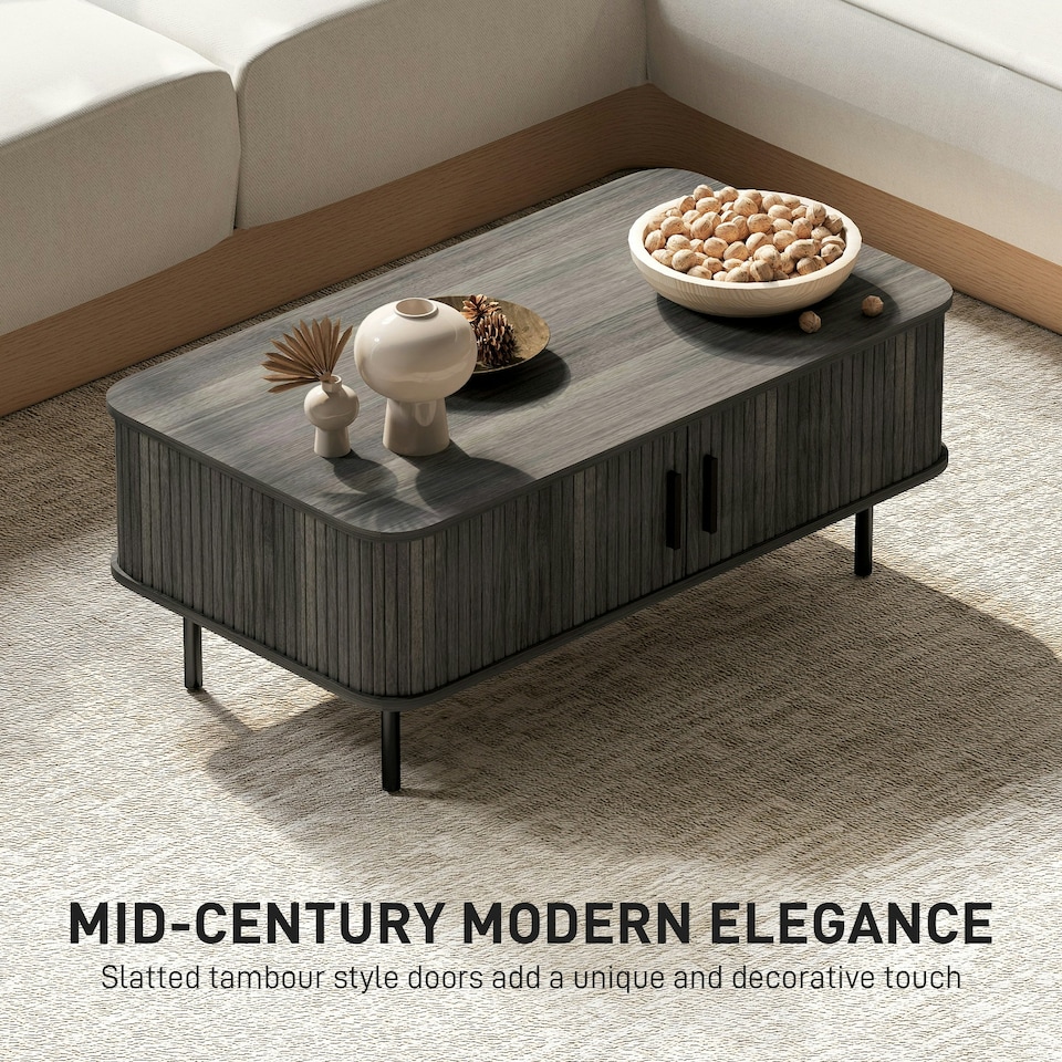image 1 of HOMCOM Coffee Table with Storage and Sliding Doors for Living Room Grey