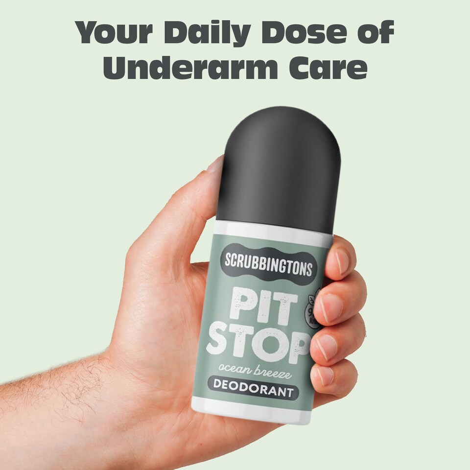 image 1 of Scrubbingtons Pit Stop Natural Deodorant For Women, Men, Roll On For Sensitive Skin Made in UK Paediatrician approved, Aluminium & Alcohol Free, Vegan & Cruelty Free, Ocean Breeze 75ml | Multi | 1