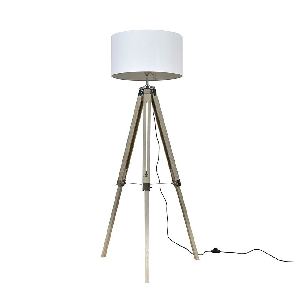 image 1 of ValueLights Brown Floor Lamp Drum White Shade | Brown