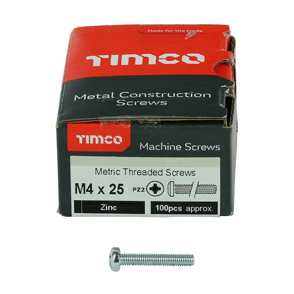 image 1 of Timco - Metric Threaded Machine Screws - PZ - Pan Head - Zinc (Size M4 x 25 - 100 Pieces)