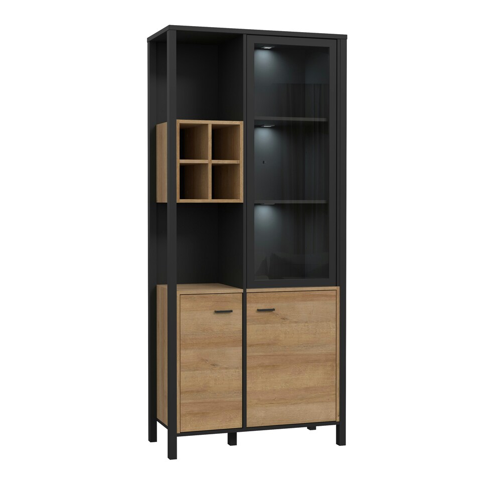 image 1 of High Rock Display Cabinet in Matt Black/Riviera Oak
