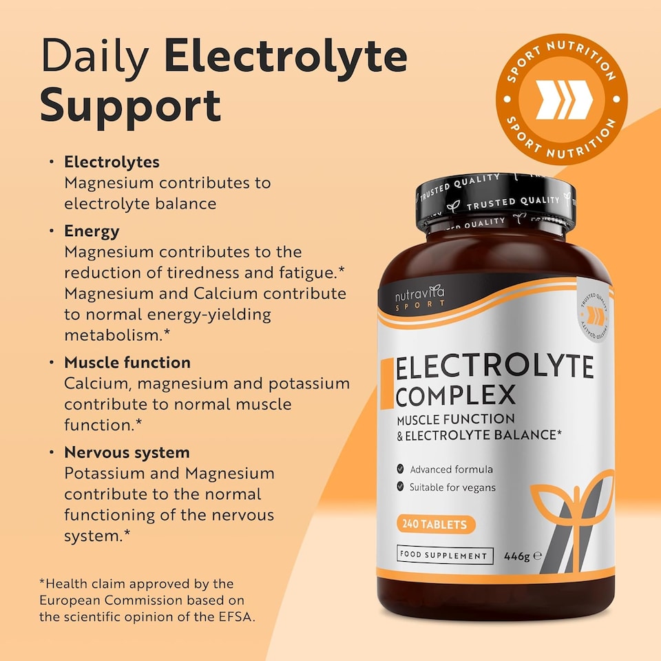 image 1 of Nutravita Electrolyte Complex with Added Magnesium, Potassium & Calcium - Muscle Function and Electrolyte Balance - Made in The UK - 240 Vegan Tablets