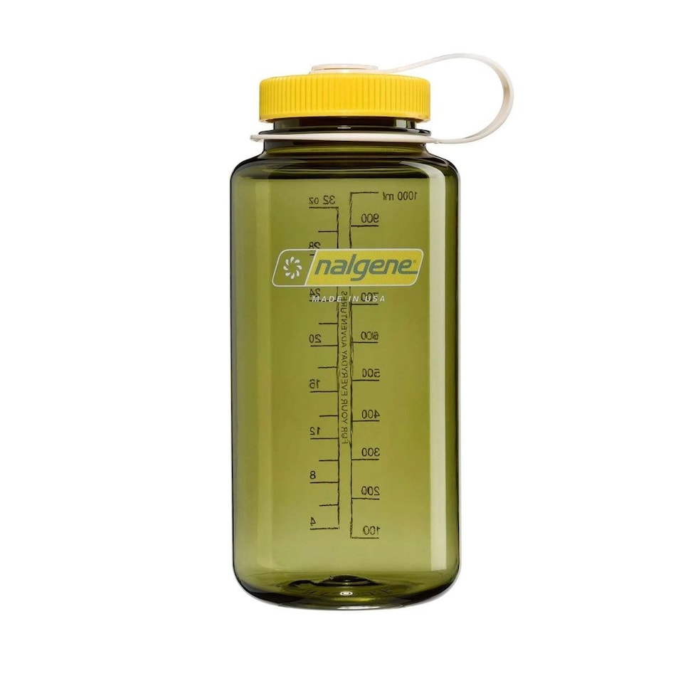 image 1 of Nalgene Wide Mouth 1L Tritan Renew Water Bottle - Oil Green - Freesia Cap
