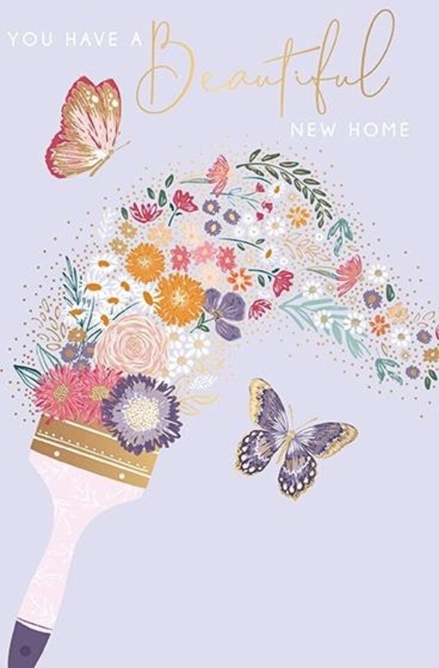Words 'n' Wishes 'New Home' Congratulations Card - 'Beautiful New Home' Butterfly Brush with Gold Foil - Eco-Friendly - Made in Great Britain
