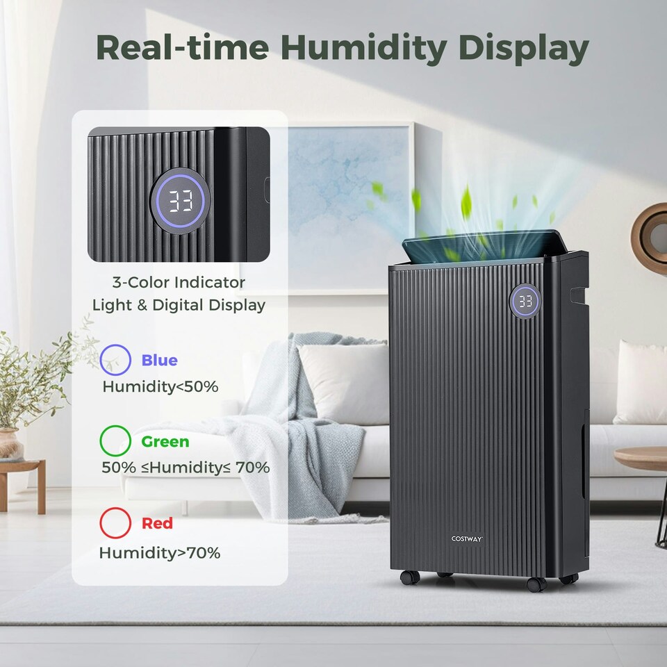 image 1 of COSTWAY 25L/D Dehumidifier with 4 Modes & 3-Color Indicator Black