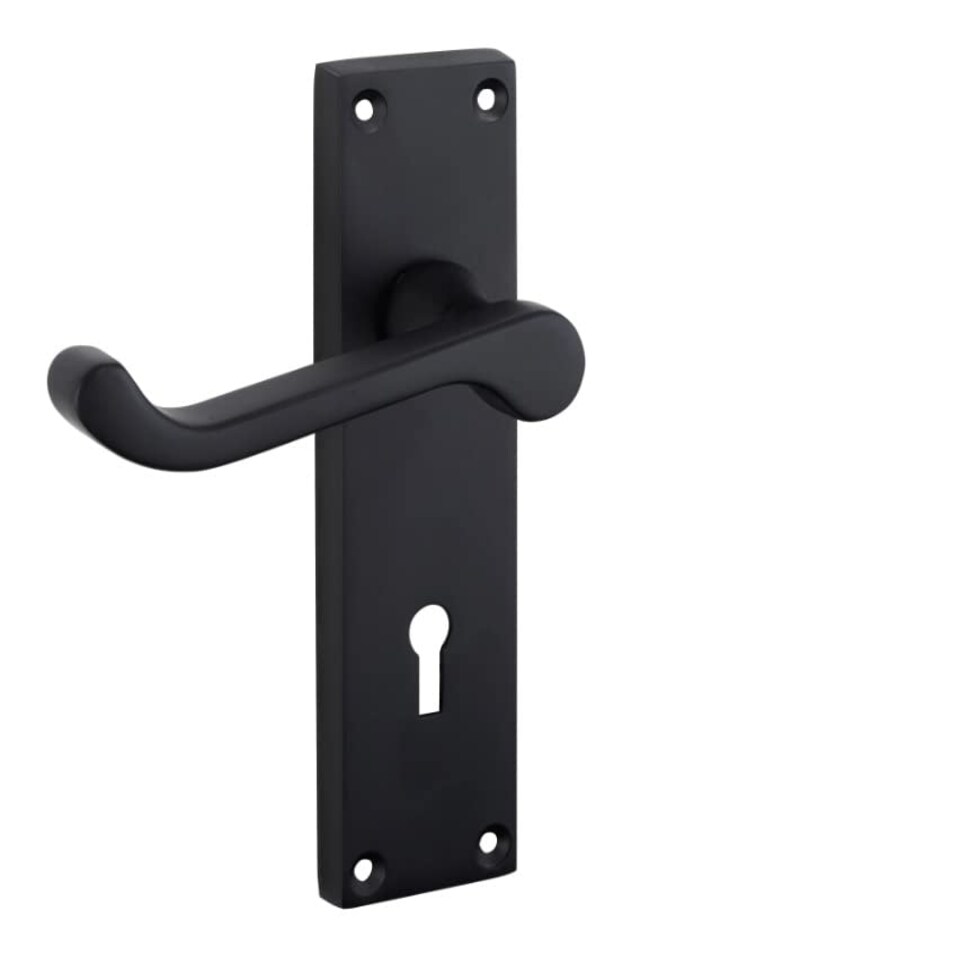 image 1 of Golden Grace Victorian Scroll Lever Lock Door Handles in Matt Black Finish with Black 3 Lever Lock & Keys - 150mm x 40mm Black