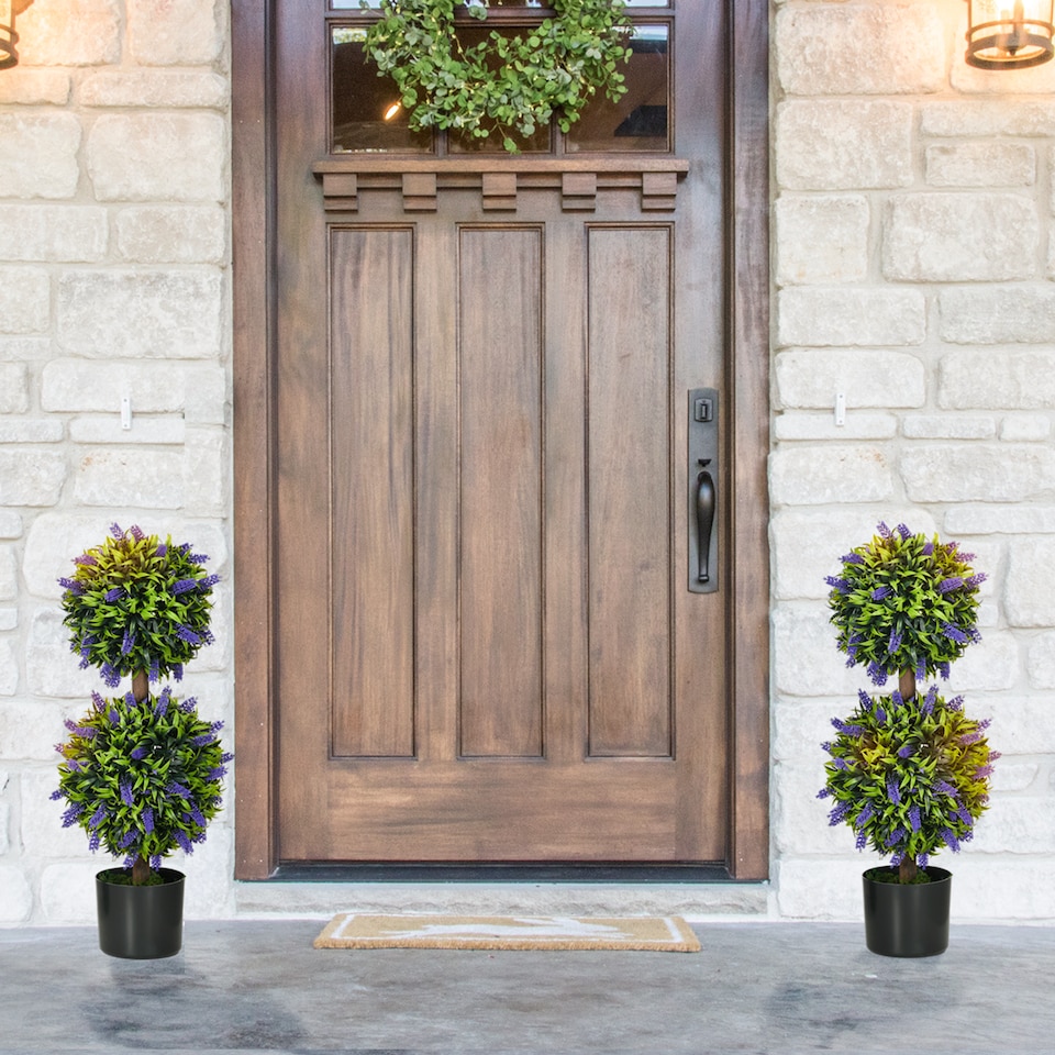 image 1 of HOMCOM Set of 2 Decorative Artificial Plants Ball Trees with Lavender Flowers in Pot Fake Plants for Home Indoor Outdoor Decor, 70cm, Green