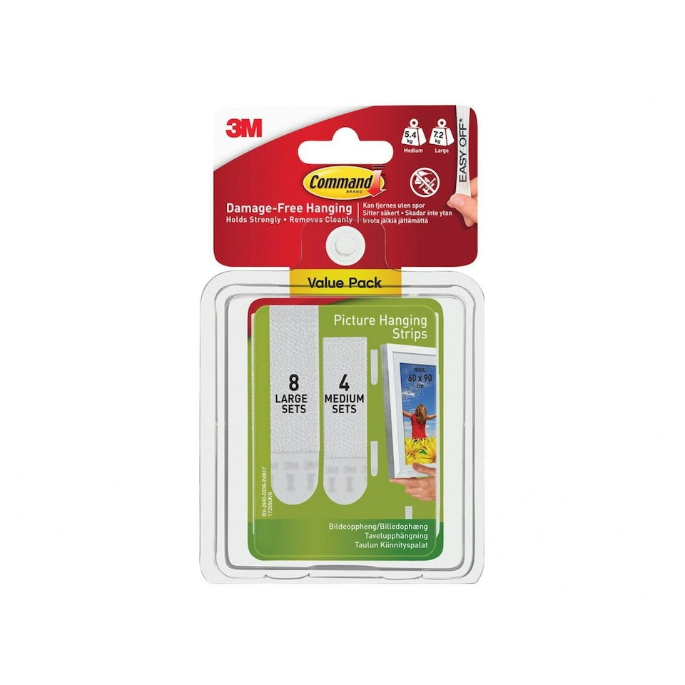 image 1 of Command Picture Hanging Strips Set, Medium & Large (pack 12) - Multi Colour - One Size