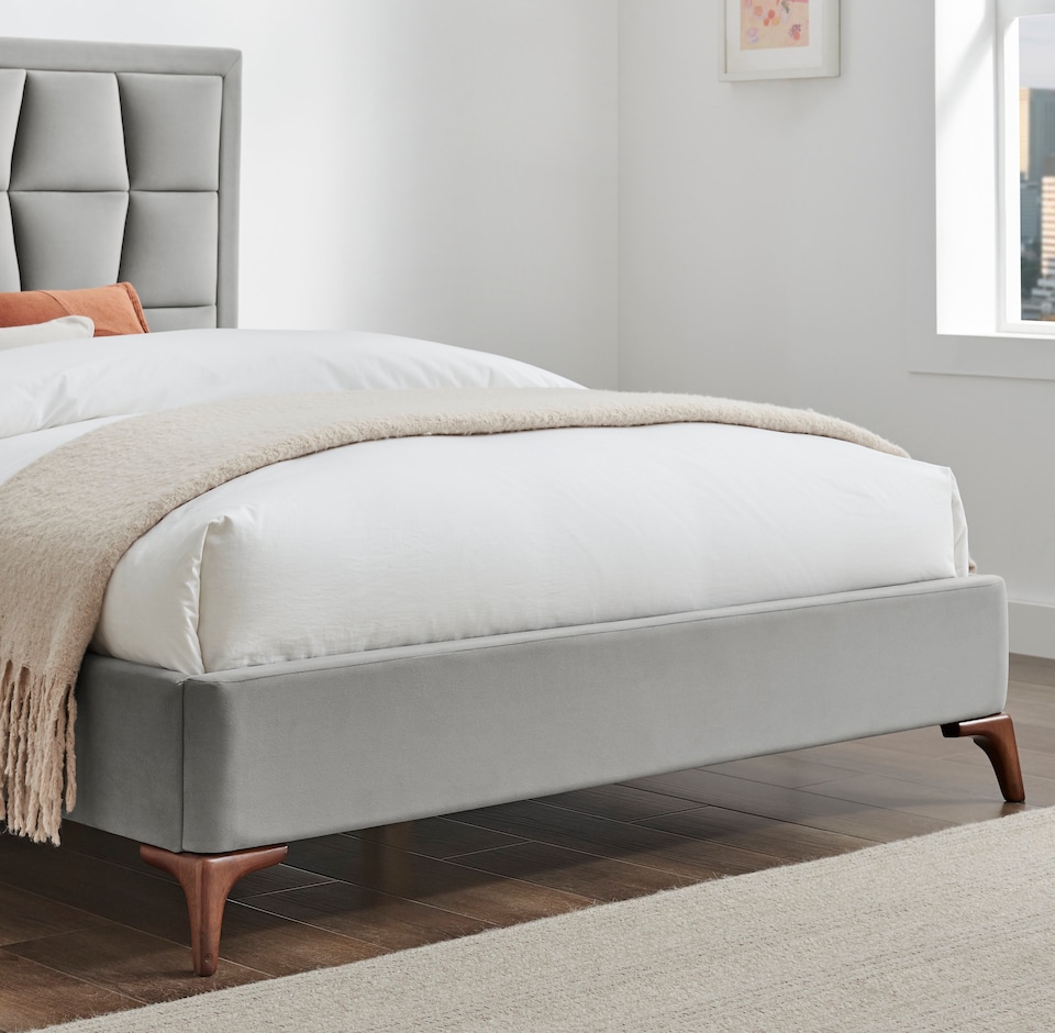 image 1 of 6ft Super King Grey, Silver Tall Headend Headboard Soft Velvet Fabric Upholstered Bed Frame | Silver | Super King