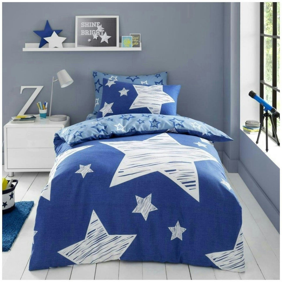 image 1 of VELVETIO Superstar Duvet Cover Set Soft Polycotton Reversible Kids Beddings Blue | Navy | Double