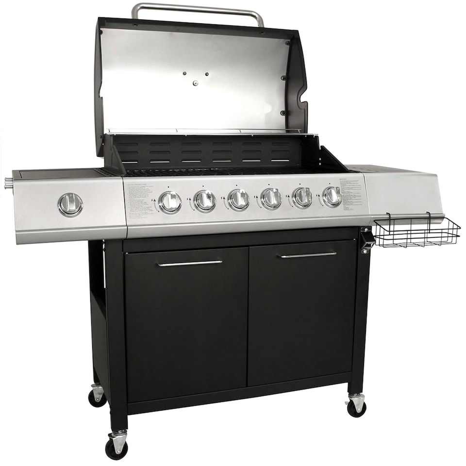 image 1 of Charles Bentley 6 Burner Premium Gas BBQ with Side Burner - Black